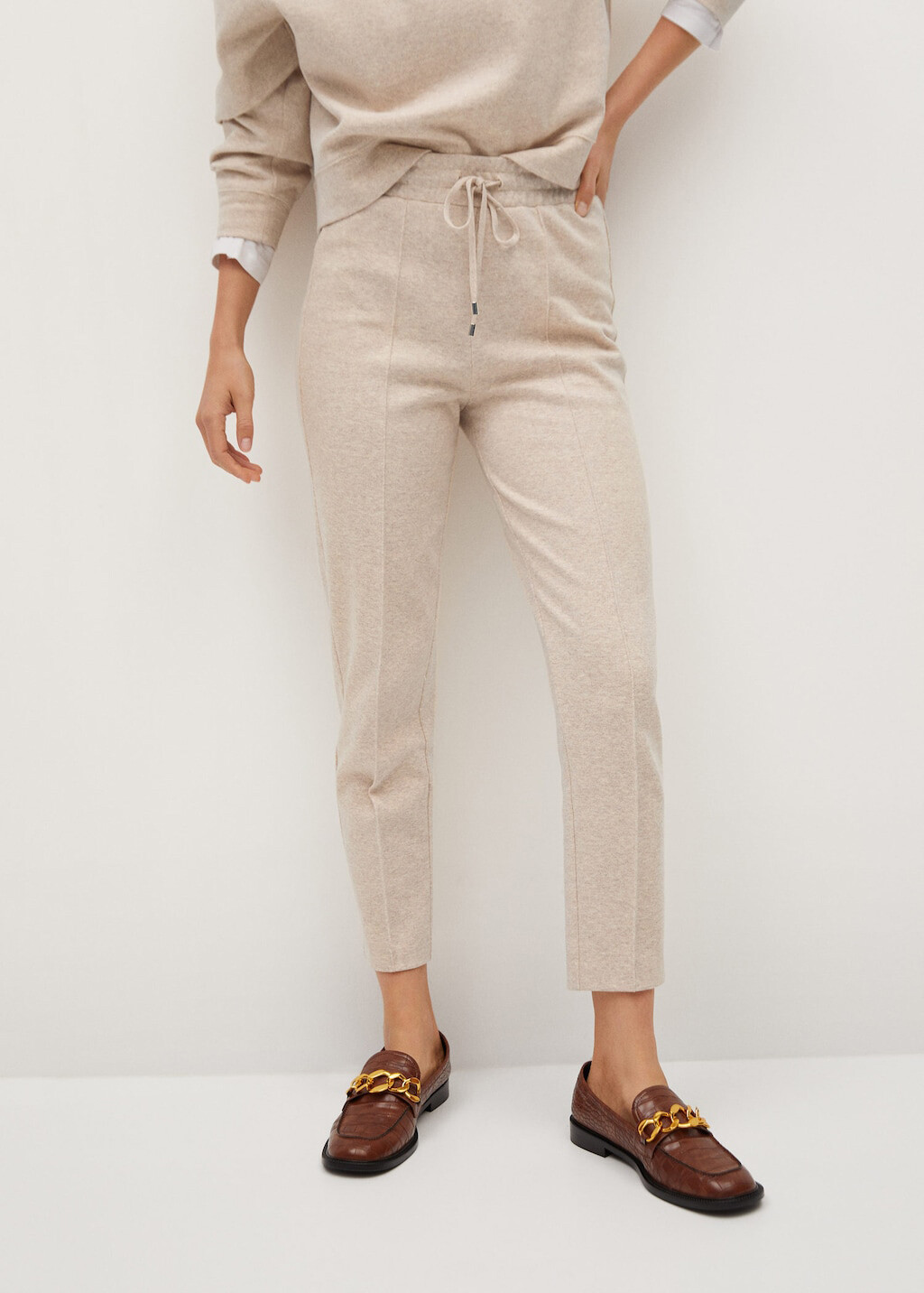 Pantalon beige femme discount mango